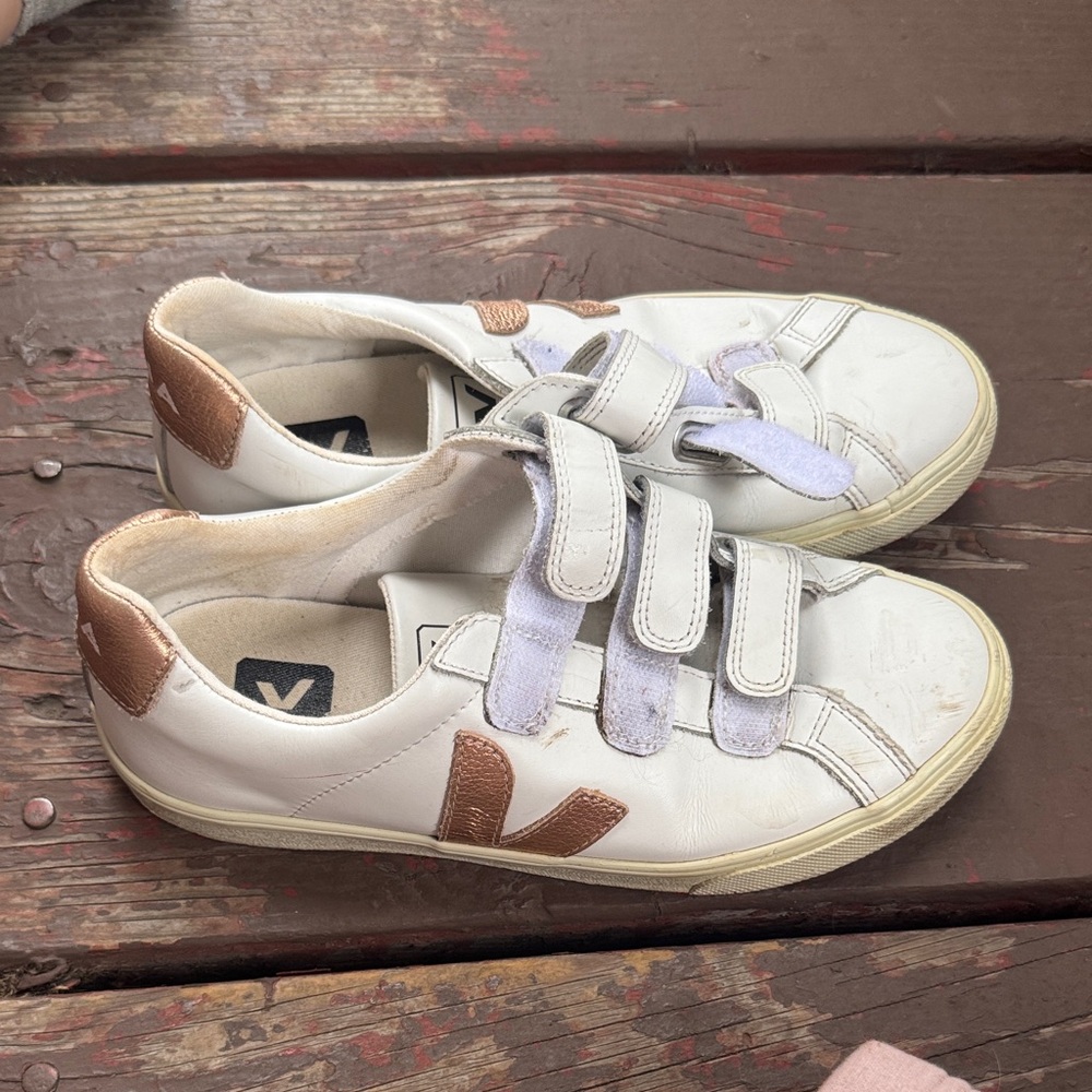 Veja White and Brown Velcro Sneakers